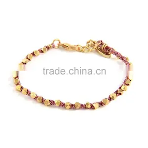 Cotton Rope Woven Alloy Bead Bracelet With Lobster Clasp thumbnail-4