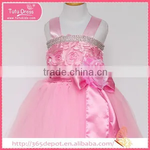 Floor-length Mistyrose Beaded Decoration Rosette Dress Children Frocks Designs Tulle Skirt thumbnail-1