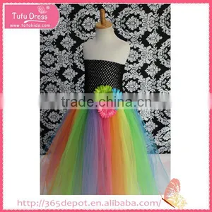 Light Rainbow Color Flower Fluffy Voile Girl's Dress Children Frocks Designs thumbnail-2