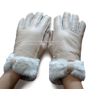 Winter Gloves Real Australia Sheepskin Ladies Sheepskin Leather Gloves for Women thumbnail-3