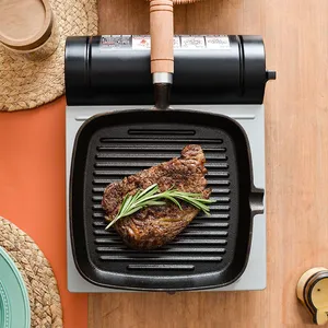 9 Inch Nonstick Grill Pan for Stove Tops Versatile Uncoated Non-stick Surface Pan Cast Iron Steak Pot Indoor Outdoor Grilling thumbnail-4