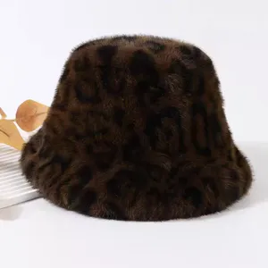 Leopard Print Faux Mink Fur Bucket Hat thumbnail-1