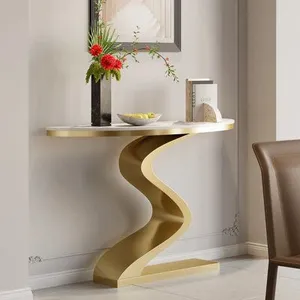 White & Gold Curved Console Table for Hotel Room thumbnail-1