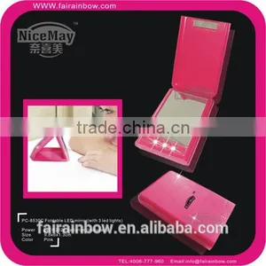 Foldabe LED Lighted Makeup Compact Mirror Pink Color thumbnail-1