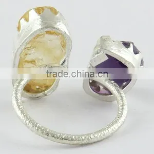 Beautiful Style Rough Citrine Amethyst Ring, Gemstone Silver Jewelry, Online Silver Jewelry thumbnail-5
