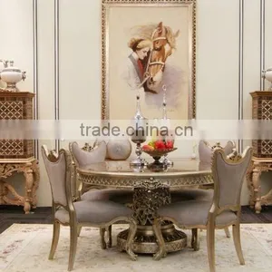 European Style Classic Dining Room Set Solid Wood Dining Table and Antique Wine Cabinet thumbnail-1