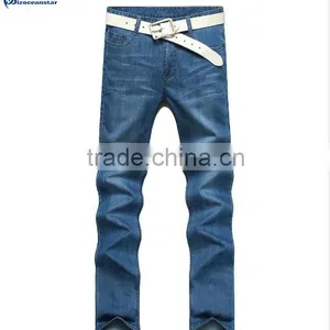 Denim Jeans Men Famous Brand 2016 Jeans Slim Fit Straight Trousers Zipper Style Light Blue thumbnail-1