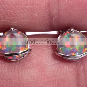 7mm 925 Sterling Silver Single Created Opal Stone Fancy Stud Earring Designs thumbnail-6