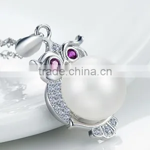 Elegant Fashion Natural Fresh Water Pearl 925 Sterling Silver Owl Pendant thumbnail-2