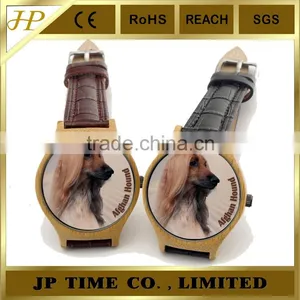 VAGES Brand Quartz Analog Genuine Leather Wooden Bamboo Watch Cat thumbnail-1