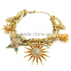 18K Gold Plated Abstract Statement Necklace Stars and Sun Statement Necklace thumbnail-1