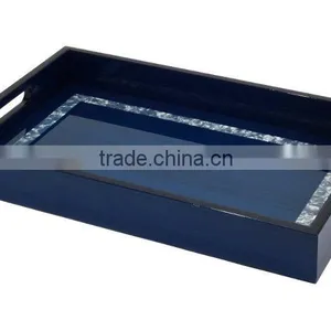 High Quality Best Selling Rectangle Lacquer Wood Tray Table With Mother of Pearl thumbnail-1