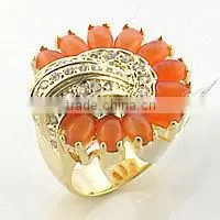 18k Plated 925 Silver Women Coral cz Ring thumbnail-1