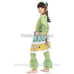 2016 Kaiya Girls Halloween Clothing Sets Long Sleeve 2pcs Set Fall Stripe Organic Cotton Baby Clothing thumbnail-3