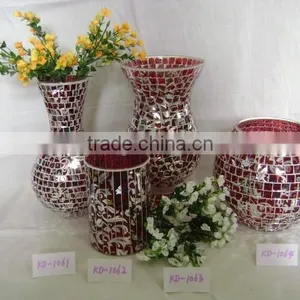 Mosaic Glass Vase and Candle Holder With Electroplating Patern thumbnail-1