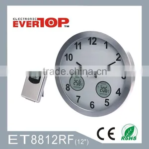 12'' Round Quartz Wall Clock With LCD Display With Wireless Indoor/outdoor Thermometer thumbnail-1