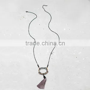 2016 Vintage Women Brown Tassel Pendant Long Chain Necklaces Crystal Bead Geometric Alloy Collar Necklaces Designs Jewelry thumbnail-2