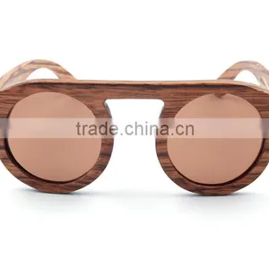 New Style Handmade Natural Bamboo Wood Round Frame Wooden Sunglasses for Women thumbnail-3