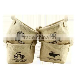 Coffee PE Coating Waterproof Printed Sturdy Jute Organizer Basket , Eco-friedly Jute Storage Basket thumbnail-4