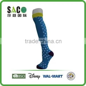 Fancy Yellow Cuff White Dots Blue Knee High Sports Socks thumbnail-1