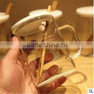 400ml Heat-resistant Borosilicate Glass Cup With Plastic Lid and Bamboo Spoon thumbnail-2