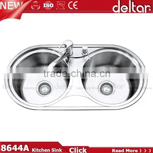 Vanity Top Deep Double Kitchen Sink, Supply China Round/square Kitchen Sink Two Hole Basin Sink thumbnail-4