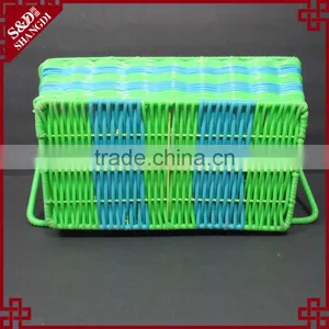 New Kitchen Storage Tool Green & Blue Plastic Wicker Woven Utensil Holder thumbnail-5