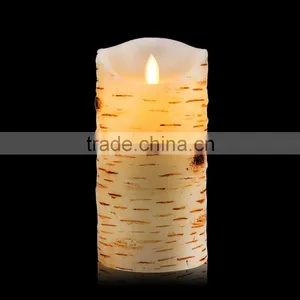 Flameless Candles Birch Bark Effect Dripless Real Wax Pillars LED Candles Dancing Flame Led Candles thumbnail-2