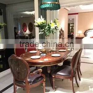 Royal Style Gilt Carved Wooden Dinning Room Furniture Noble Castle Dining Room Wooden Oval Table With Six Chairs thumbnail-1