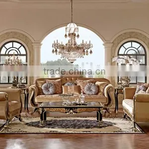 Retro Style Living Room Sofas, Hand Painting Chesterfield Sofa Set, Classic Wood Carving Living Rroom Furniture Set thumbnail-1