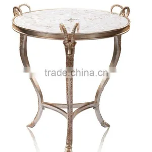 Animal Design Small Round Coffee Table, Antique French Design Small Side Table thumbnail-1