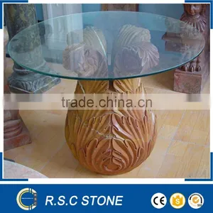 Modern Style Glass Top Hand Carved Marble Base Dining Table thumbnail-1