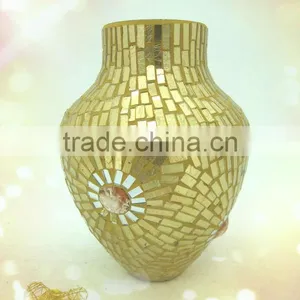 Wedding Decor Fashionable Design Beaded Mosaic Shapes Glass Gold Vases thumbnail-5