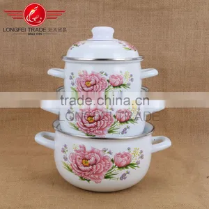 China Beautiful Decal High Quality Hot Sale 3pcs Enamel Hot Pot Casserole Wholesale thumbnail-1