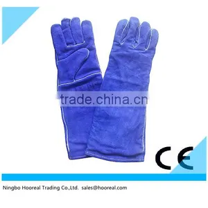 Long-Cuff Cowhide Split Leather Stick Gloves Welding Welder Grill Lined Working Gloves With CE Certificate thumbnail-1