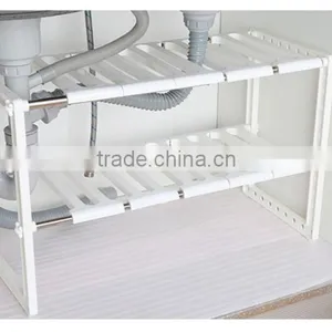 2 Tier Expandable Adjustable Under Sink Shelf Storage Shelves Kitchen Organizer thumbnail-1