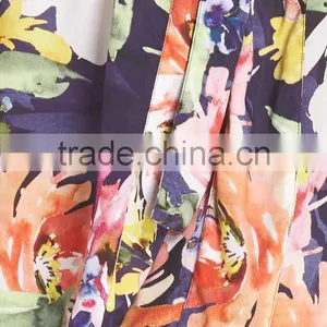 Floral Print Janpanese Kimono Style Robe for Women Long Sleeve Silk Kimono Robes Wholesale Custom Made thumbnail-6
