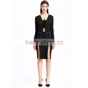 2016 Black Long Sleeve Woman Bandage Dress thumbnail-3