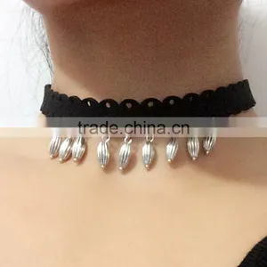 Fashion Silver Charms Pendant Black Chamois Leather Choker for Womens Jewelry thumbnail-1