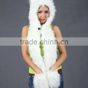 Faux Fur Snapback Hat For Girls Fluffy White Wolf thumbnail-1