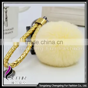CX-R-24 Rabbit Fur Pom Pom Promotional Gift Fur Ball Keychain Mobile Phone Strap thumbnail-4