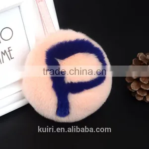 Rex Rabbit Fur Ball/ Fox Fur Letters Pom Doll Ball Keychain Bag Charms thumbnail-4