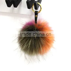 Myfur Natural Dyed Whole Raccoon Skin Fur Made Rainbow Colorful Fur Pom Pom Key Ring Bag Charm thumbnail-5