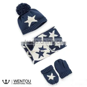 Wholesale Cotton Knitted Scarf Hat Gloves Baby Winter Warm Set thumbnail-3