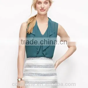Fashion Lady Ruffle Front Sleeveless Slim Chiffon Blouse 2015 thumbnail-2