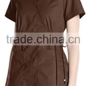 Customed Plain Blank Multi-Colors Easy-Fit Nursing Scrubs Tops With Adjustable Side Tie thumbnail-4