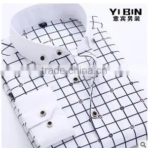 White Dress Shirt for Boy Fashionable uk Style Plaids Slim Fit Casual Shirt Designs for Men thumbnail-1