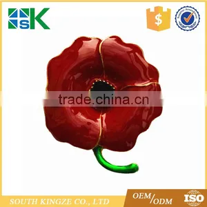 NEW Poppy Brooch Four Petal Red Enameled Gold Tone Pin Remembrance Day thumbnail-1