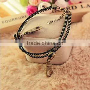 Fashion Jewelry Punk Retro Zipper Anklet Bracelet Double Chain Bangle Bronze for Girl Boys thumbnail-2