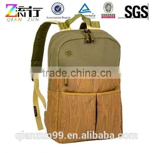 Khaki Brown Aztec Canvas and Leather Trim Computer Shoulder Backpack Bags thumbnail-3